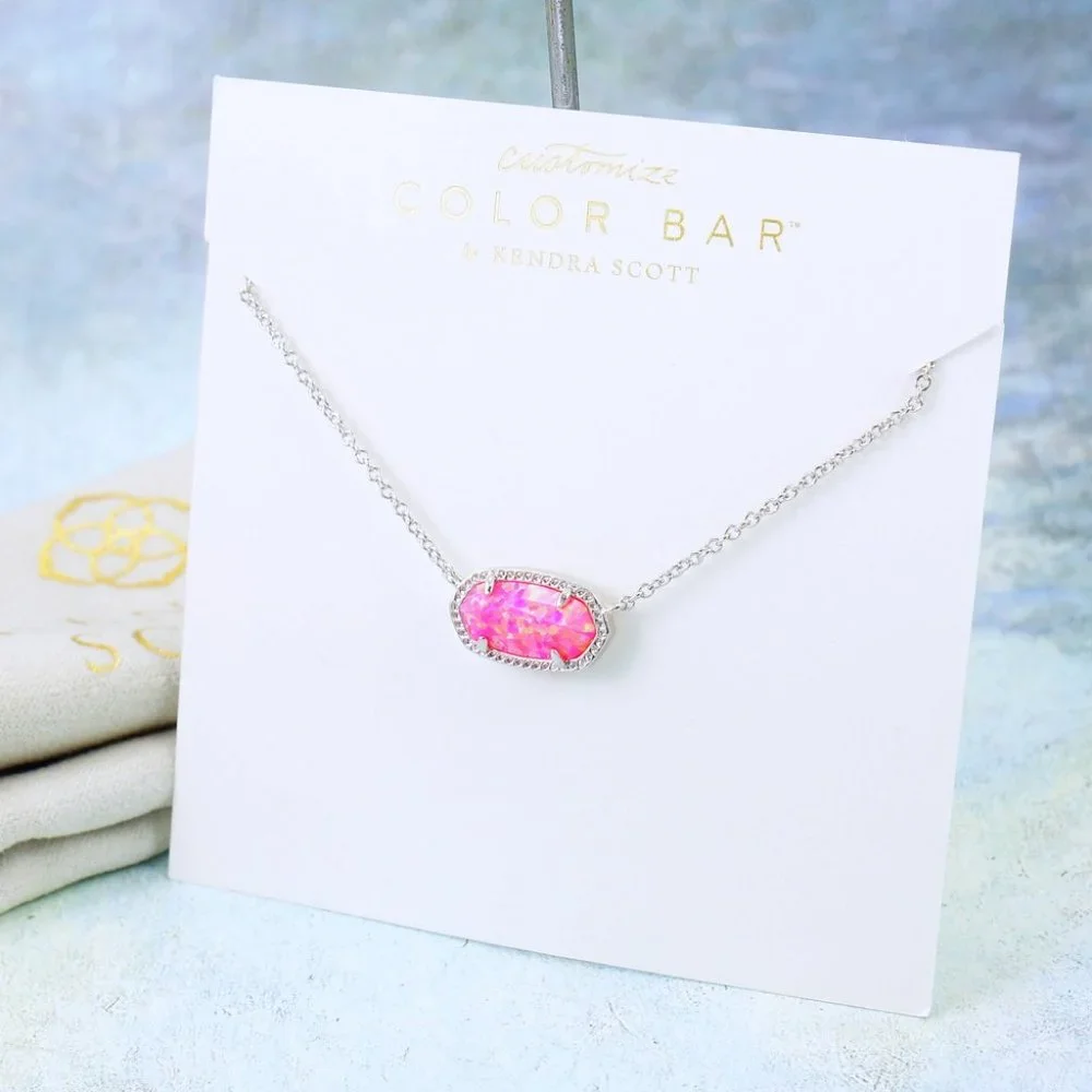 Kendra Scott Elisa Bright Pink Kyocera Opal Necklace Silver Tone - Picture 2 of 5